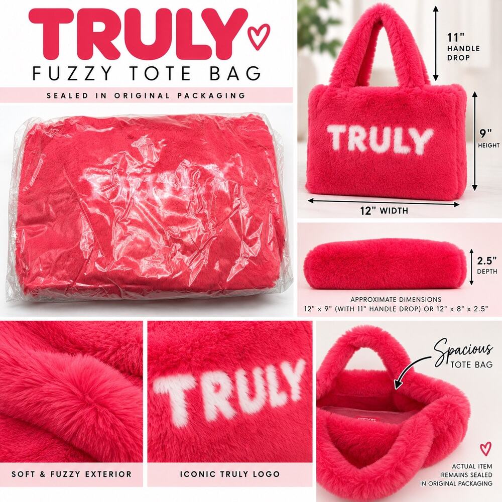 Truly Beauty Pink Fuzzy Bag Makeup & Toiletry Travel Pouch